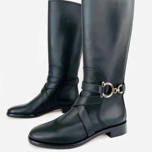 Salvatore Ferragamo Sarah Knee High Leather Riding Boots Size 6.5